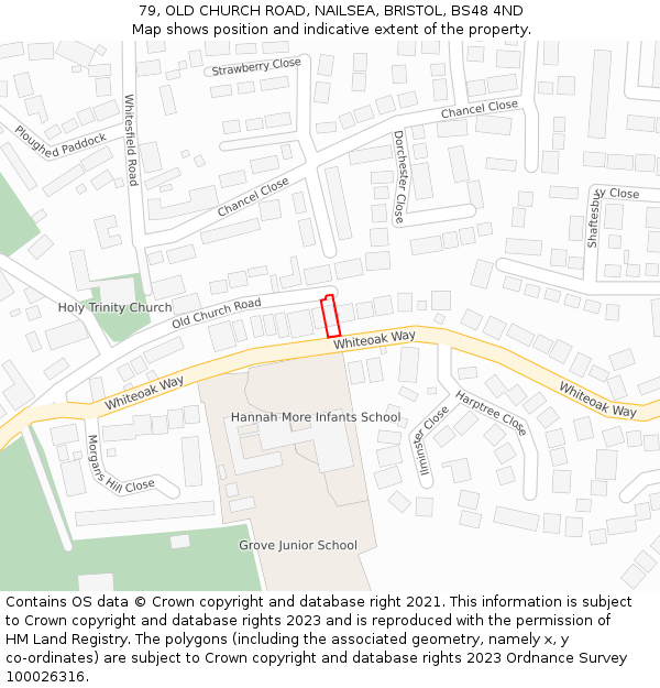 79, OLD CHURCH ROAD, NAILSEA, BRISTOL, BS48 4ND: Location map and indicative extent of plot