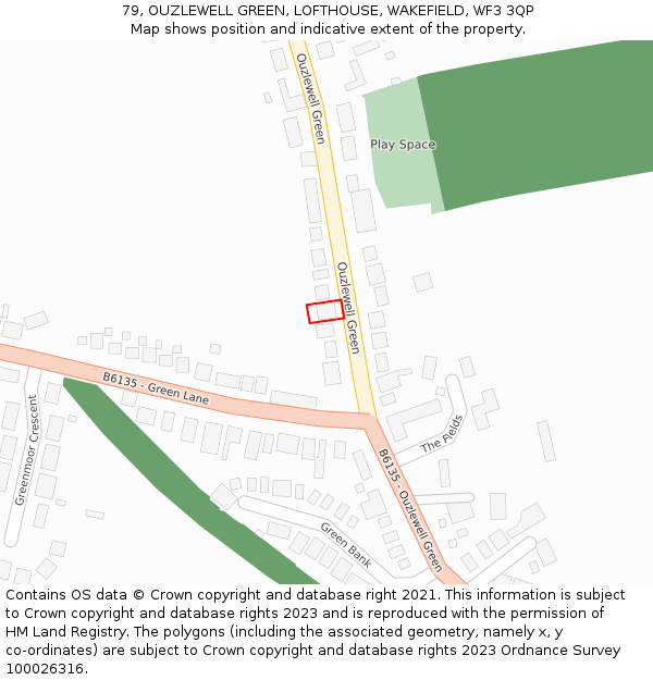 79, OUZLEWELL GREEN, LOFTHOUSE, WAKEFIELD, WF3 3QP: Location map and indicative extent of plot