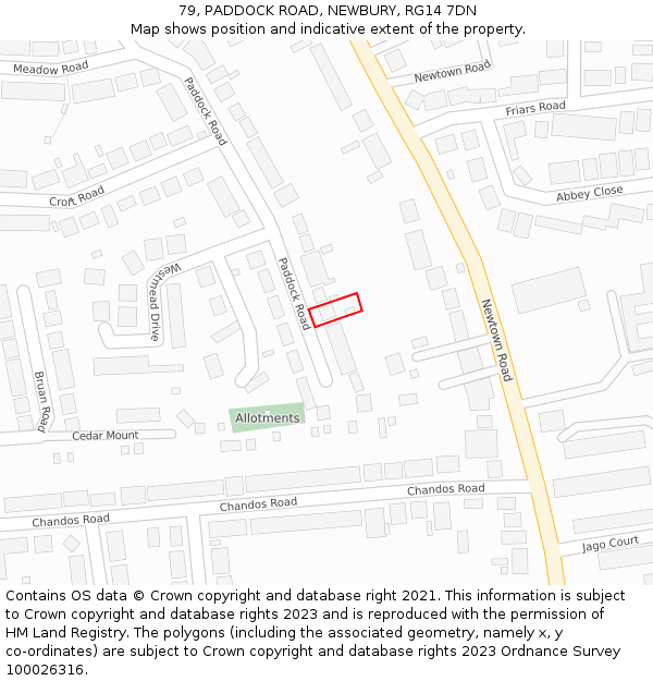 79, PADDOCK ROAD, NEWBURY, RG14 7DN: Location map and indicative extent of plot