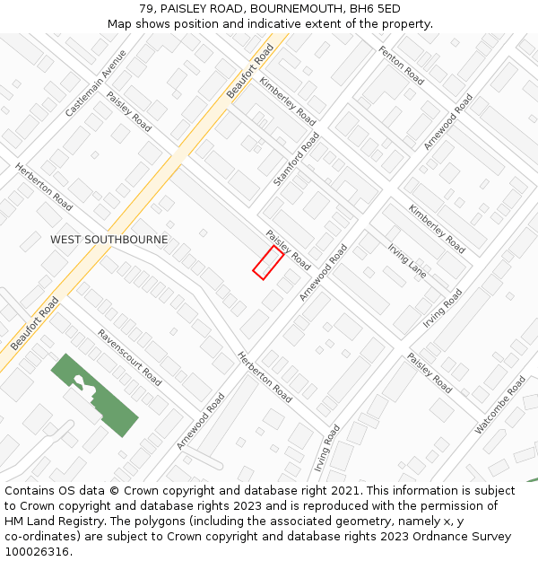 79, PAISLEY ROAD, BOURNEMOUTH, BH6 5ED: Location map and indicative extent of plot