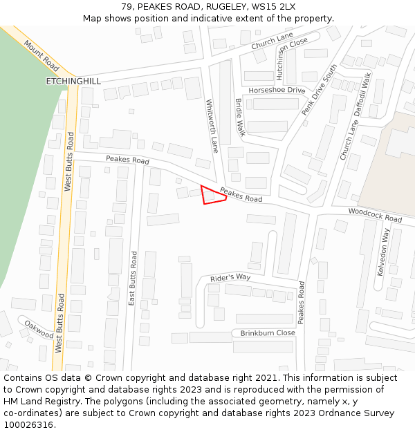 79, PEAKES ROAD, RUGELEY, WS15 2LX: Location map and indicative extent of plot