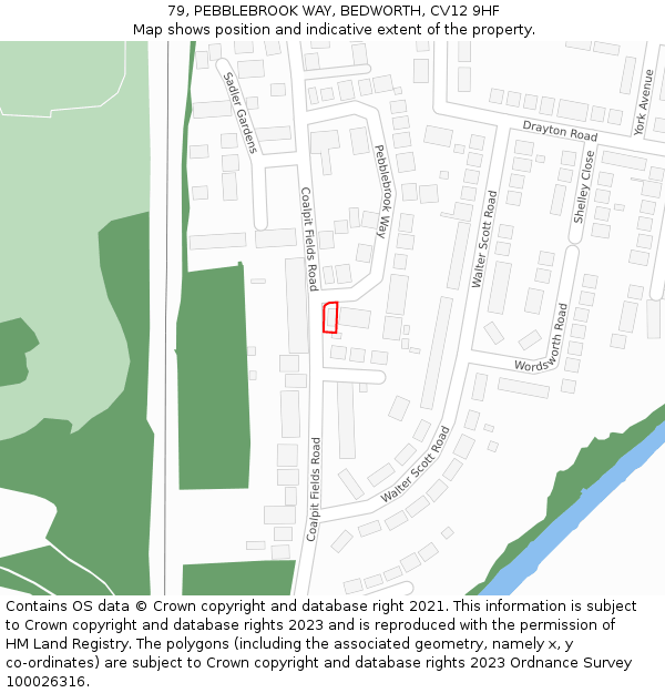 79, PEBBLEBROOK WAY, BEDWORTH, CV12 9HF: Location map and indicative extent of plot