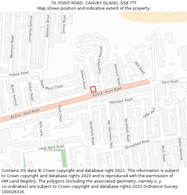 79, POINT ROAD, CANVEY ISLAND, SS8 7TT: Location map and indicative extent of plot