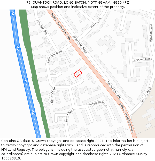 79, QUANTOCK ROAD, LONG EATON, NOTTINGHAM, NG10 4FZ: Location map and indicative extent of plot