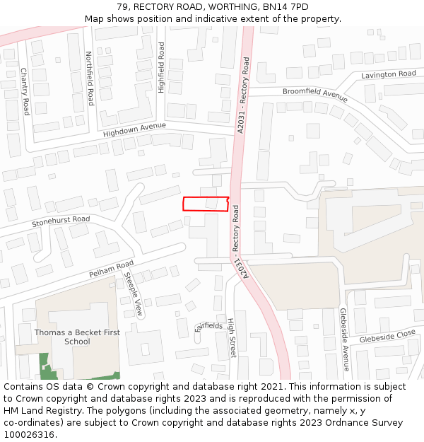 79, RECTORY ROAD, WORTHING, BN14 7PD: Location map and indicative extent of plot