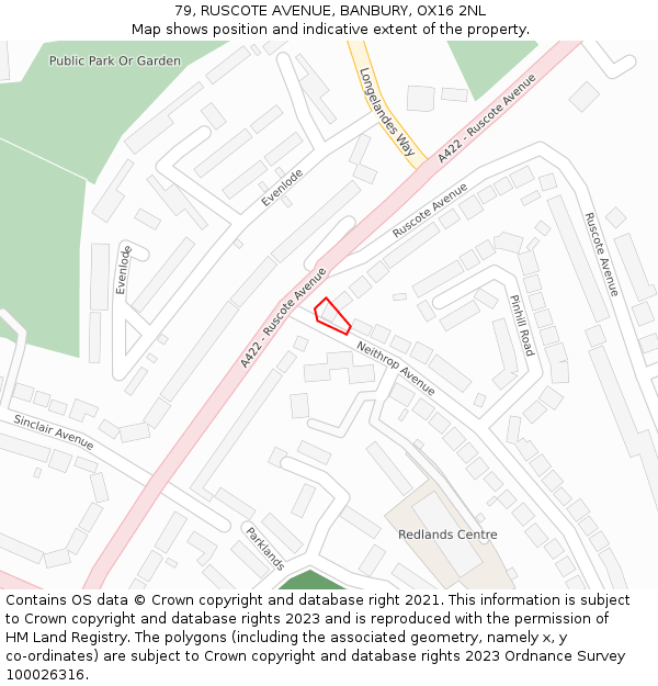 79, RUSCOTE AVENUE, BANBURY, OX16 2NL: Location map and indicative extent of plot