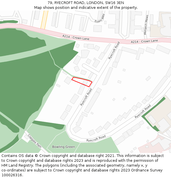 79, RYECROFT ROAD, LONDON, SW16 3EN: Location map and indicative extent of plot