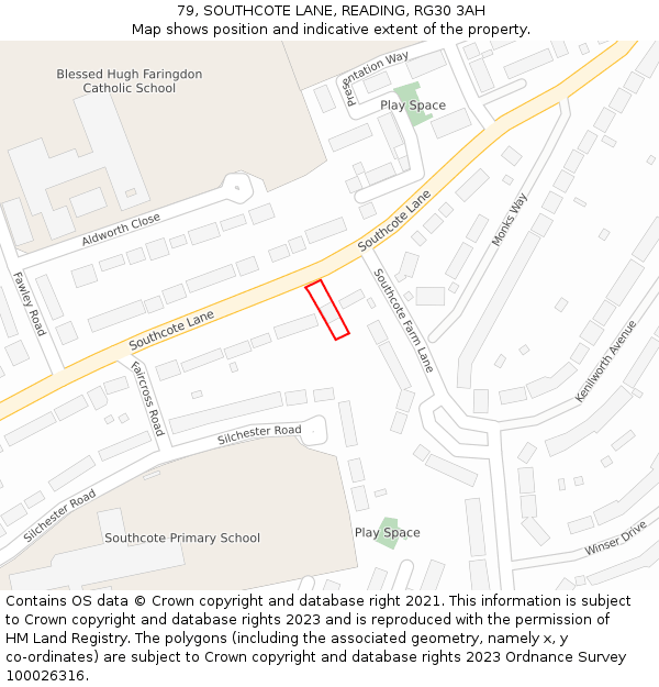 79, SOUTHCOTE LANE, READING, RG30 3AH: Location map and indicative extent of plot