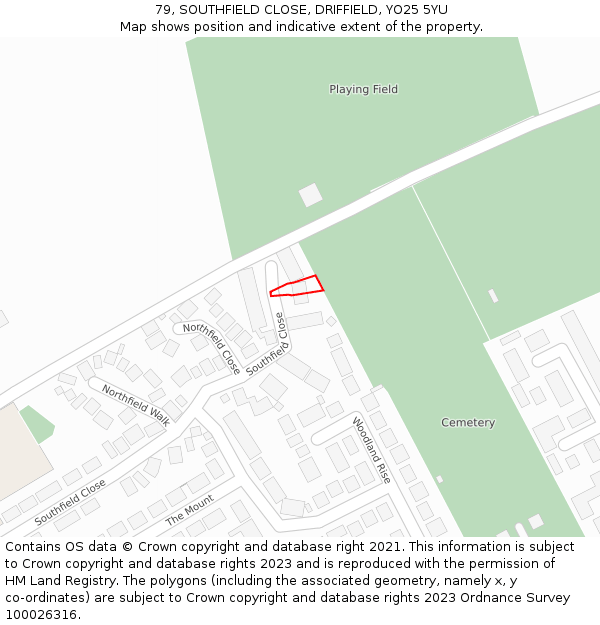 79, SOUTHFIELD CLOSE, DRIFFIELD, YO25 5YU: Location map and indicative extent of plot