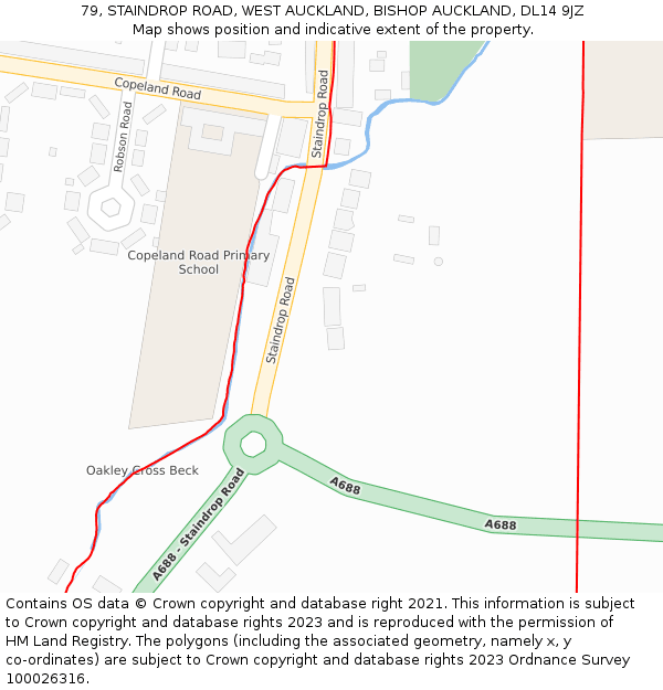 79, STAINDROP ROAD, WEST AUCKLAND, BISHOP AUCKLAND, DL14 9JZ: Location map and indicative extent of plot