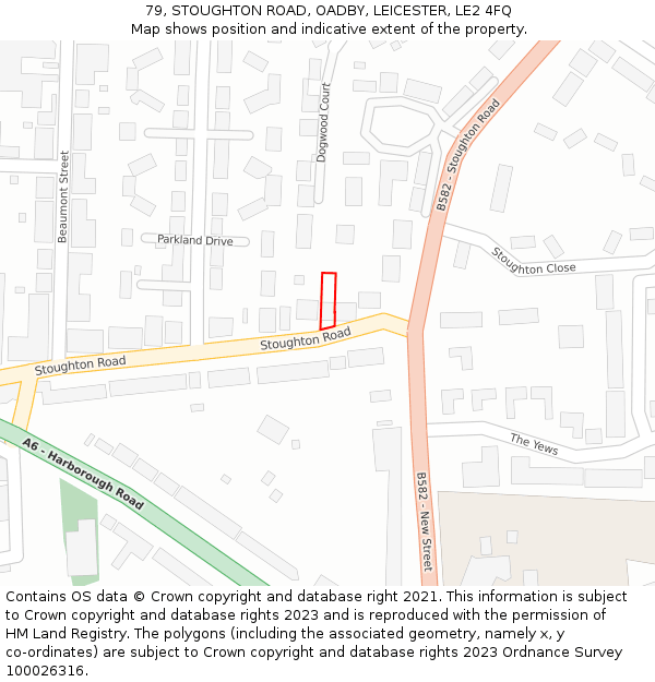 79, STOUGHTON ROAD, OADBY, LEICESTER, LE2 4FQ: Location map and indicative extent of plot