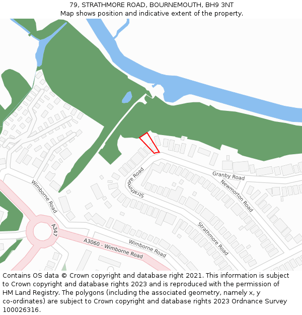 79, STRATHMORE ROAD, BOURNEMOUTH, BH9 3NT: Location map and indicative extent of plot