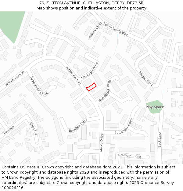 79, SUTTON AVENUE, CHELLASTON, DERBY, DE73 6RJ: Location map and indicative extent of plot