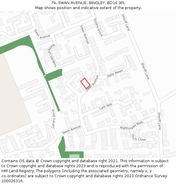 79, SWAN AVENUE, BINGLEY, BD16 3PL: Location map and indicative extent of plot