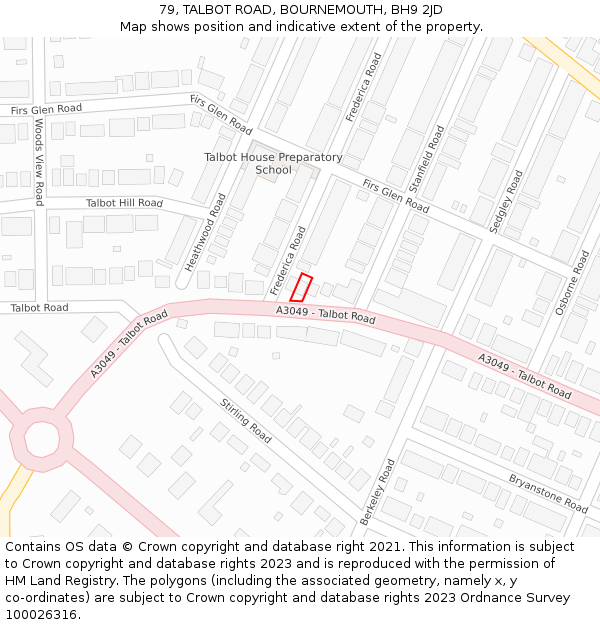 79, TALBOT ROAD, BOURNEMOUTH, BH9 2JD: Location map and indicative extent of plot