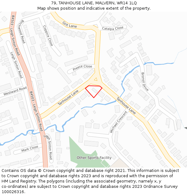 79, TANHOUSE LANE, MALVERN, WR14 1LQ: Location map and indicative extent of plot