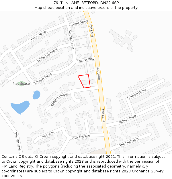 79, TILN LANE, RETFORD, DN22 6SP: Location map and indicative extent of plot