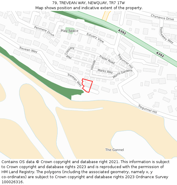 79, TREVEAN WAY, NEWQUAY, TR7 1TW: Location map and indicative extent of plot