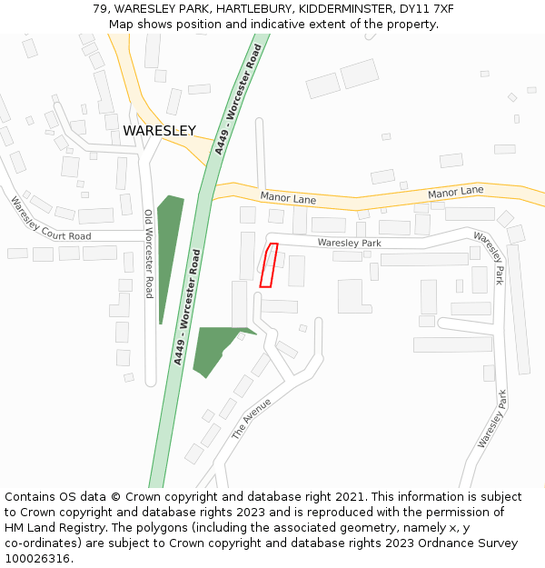 79, WARESLEY PARK, HARTLEBURY, KIDDERMINSTER, DY11 7XF: Location map and indicative extent of plot
