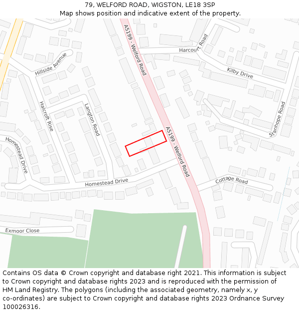 79, WELFORD ROAD, WIGSTON, LE18 3SP: Location map and indicative extent of plot