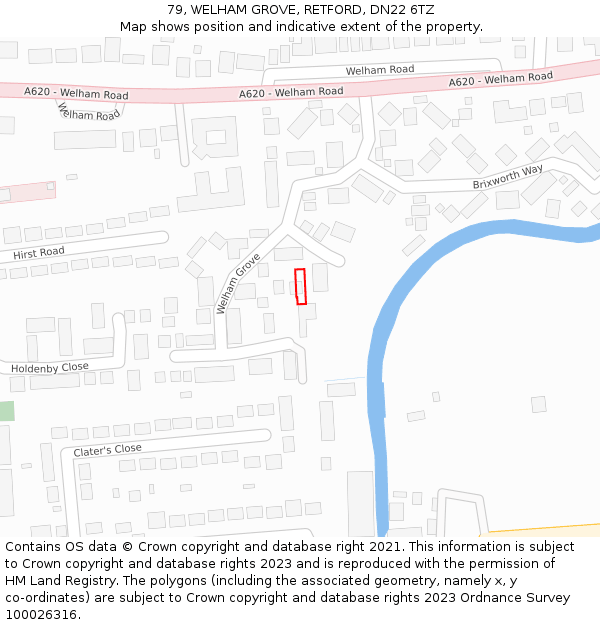 79, WELHAM GROVE, RETFORD, DN22 6TZ: Location map and indicative extent of plot