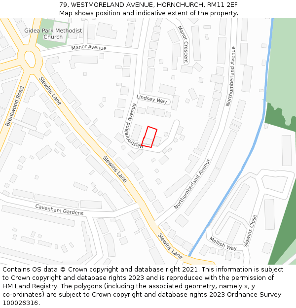79, WESTMORELAND AVENUE, HORNCHURCH, RM11 2EF: Location map and indicative extent of plot