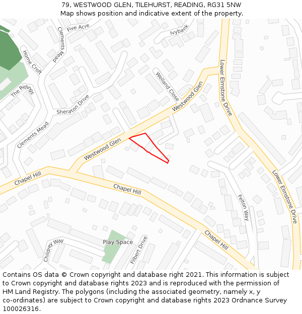 79, WESTWOOD GLEN, TILEHURST, READING, RG31 5NW: Location map and indicative extent of plot
