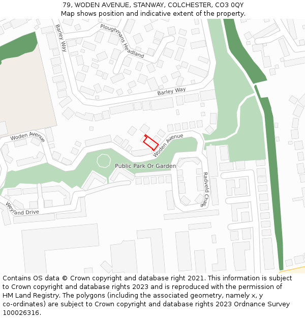 79, WODEN AVENUE, STANWAY, COLCHESTER, CO3 0QY: Location map and indicative extent of plot