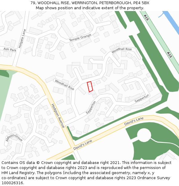 79, WOODHALL RISE, WERRINGTON, PETERBOROUGH, PE4 5BX: Location map and indicative extent of plot
