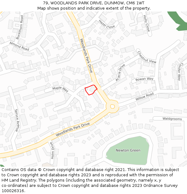 79, WOODLANDS PARK DRIVE, DUNMOW, CM6 1WT: Location map and indicative extent of plot