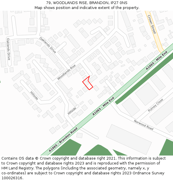 79, WOODLANDS RISE, BRANDON, IP27 0NS: Location map and indicative extent of plot