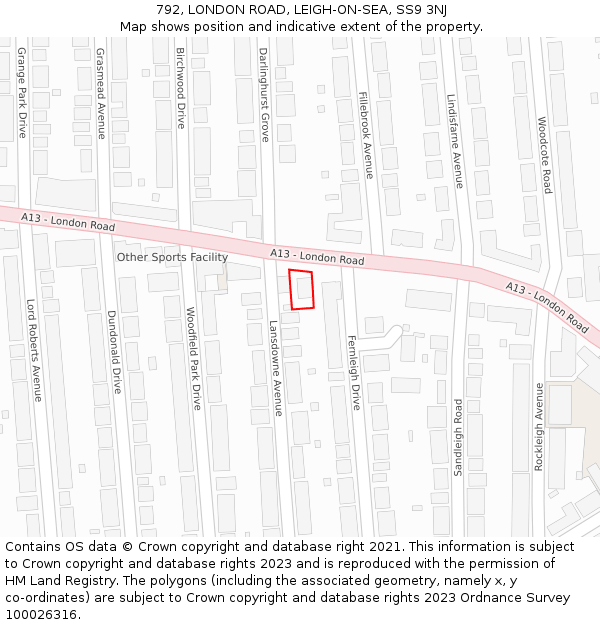 792, LONDON ROAD, LEIGH-ON-SEA, SS9 3NJ: Location map and indicative extent of plot