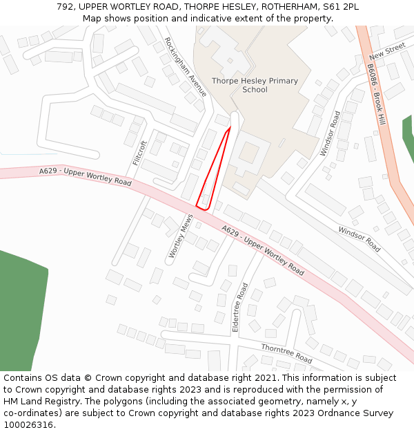 792, UPPER WORTLEY ROAD, THORPE HESLEY, ROTHERHAM, S61 2PL: Location map and indicative extent of plot