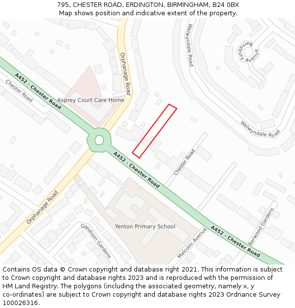 795, CHESTER ROAD, ERDINGTON, BIRMINGHAM, B24 0BX: Location map and indicative extent of plot