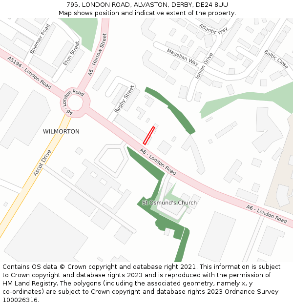 795, LONDON ROAD, ALVASTON, DERBY, DE24 8UU: Location map and indicative extent of plot