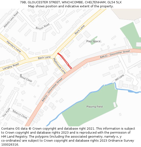79B, GLOUCESTER STREET, WINCHCOMBE, CHELTENHAM, GL54 5LX: Location map and indicative extent of plot