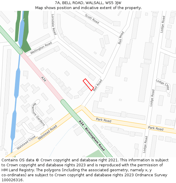 7A, BELL ROAD, WALSALL, WS5 3JW: Location map and indicative extent of plot