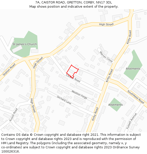 7A, CAISTOR ROAD, GRETTON, CORBY, NN17 3DL: Location map and indicative extent of plot