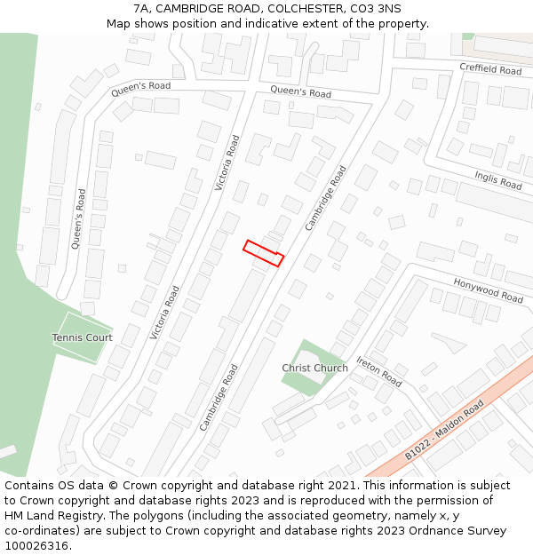 7A, CAMBRIDGE ROAD, COLCHESTER, CO3 3NS: Location map and indicative extent of plot