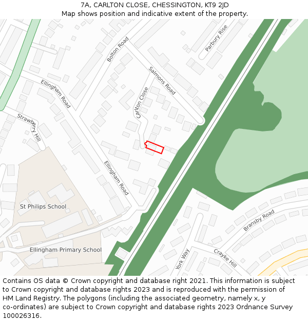 7A, CARLTON CLOSE, CHESSINGTON, KT9 2JD: Location map and indicative extent of plot