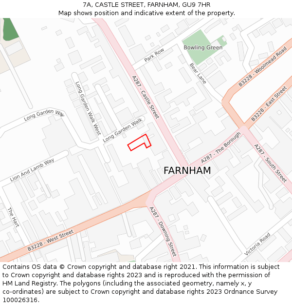 7A, CASTLE STREET, FARNHAM, GU9 7HR: Location map and indicative extent of plot