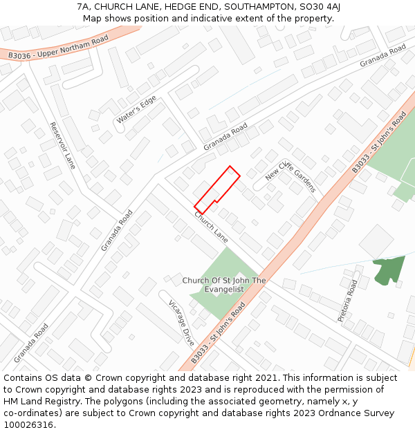 7A, CHURCH LANE, HEDGE END, SOUTHAMPTON, SO30 4AJ: Location map and indicative extent of plot