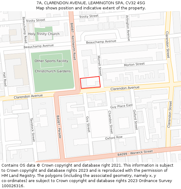 7A, CLARENDON AVENUE, LEAMINGTON SPA, CV32 4SG: Location map and indicative extent of plot