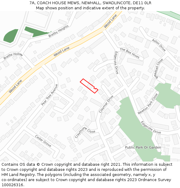 7A, COACH HOUSE MEWS, NEWHALL, SWADLINCOTE, DE11 0LR: Location map and indicative extent of plot