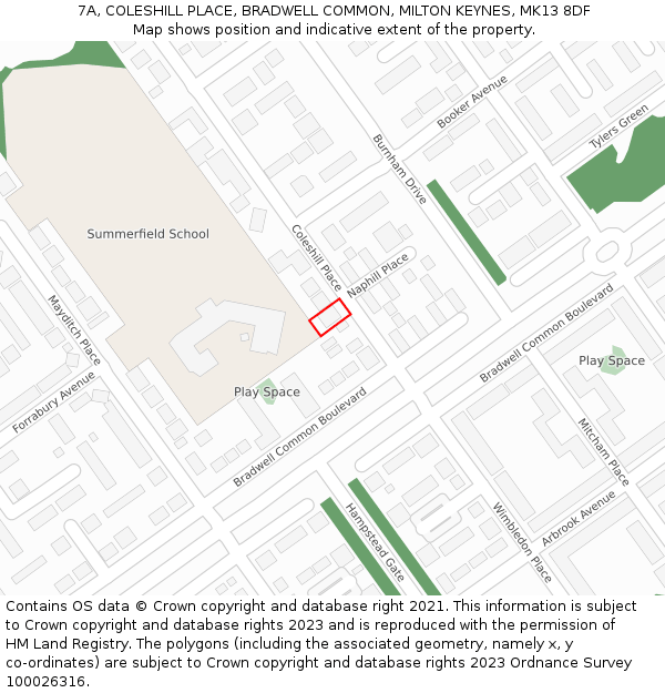 7A, COLESHILL PLACE, BRADWELL COMMON, MILTON KEYNES, MK13 8DF: Location map and indicative extent of plot