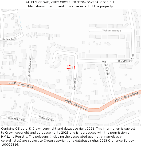 7A, ELM GROVE, KIRBY CROSS, FRINTON-ON-SEA, CO13 0HH: Location map and indicative extent of plot
