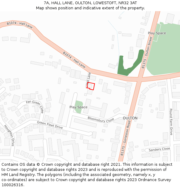 7A, HALL LANE, OULTON, LOWESTOFT, NR32 3AT: Location map and indicative extent of plot