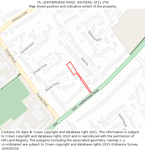 7A, LEATHERHEAD ROAD, ASHTEAD, KT21 2TW: Location map and indicative extent of plot