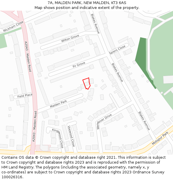 7A, MALDEN PARK, NEW MALDEN, KT3 6AS: Location map and indicative extent of plot
