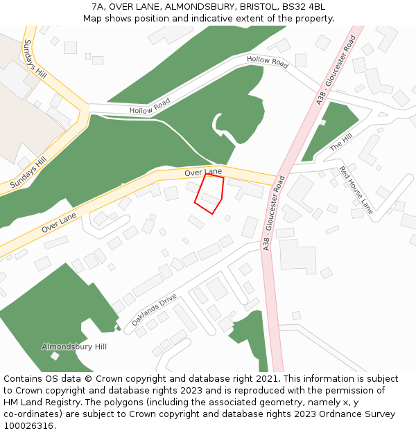 7A, OVER LANE, ALMONDSBURY, BRISTOL, BS32 4BL: Location map and indicative extent of plot